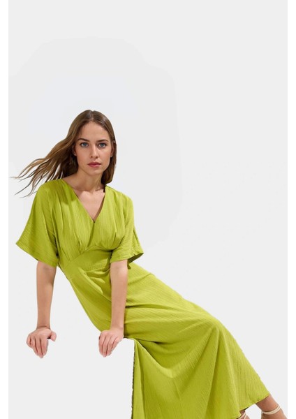 Dokuma Polyester Maxi Elbise A Kesim V Yaka Rahat Yazlık Günlük Kullanım Için Yüksek Kalite