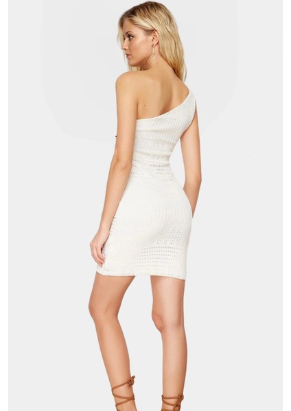 Bodycon Tek Omuzlu Mini Elbise Örme Triko Kumaş Rahat Günlük Stil Kullanım Için
