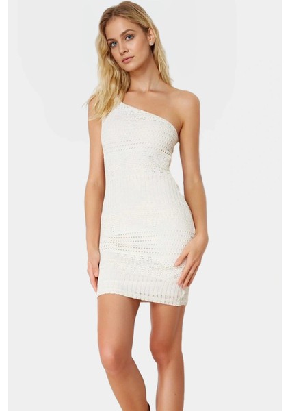 Bodycon Tek Omuzlu Mini Elbise Örme Triko Kumaş Rahat Günlük Stil Kullanım Için
