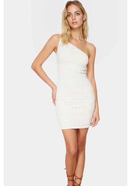 Bodycon Tek Omuzlu Mini Elbise Örme Triko Kumaş Rahat Günlük Stil Kullanım Için