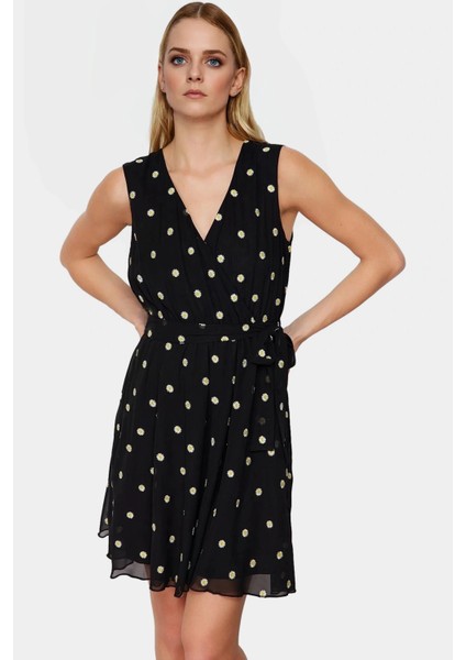 Çiçekli Desenli Astarlı Mini Şifon Elbise V Yaka Günlük Yazlık Rahat Mükemmel Uyum Uzun Ömürlü