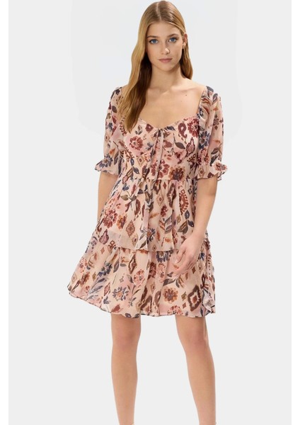 Astarlı Gipeli Mini Elbise Yazlık Çiçekli Dokuma Kumaş Kaliteli Işçilik Özenle Seçilmiş