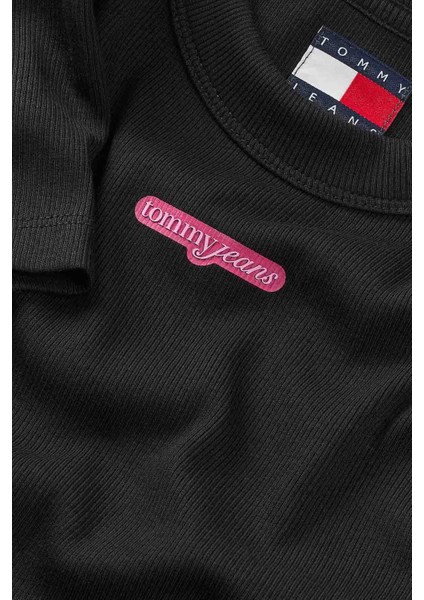 Kadın Tjw Slim Script Label Ss T-Shirt - Siyah fiyatları