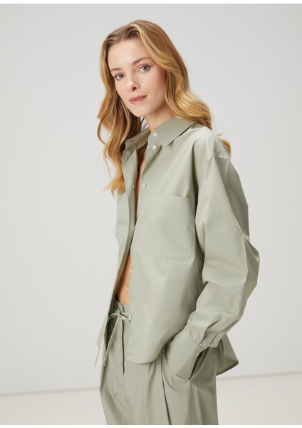 Mint Saten Poplin Gömlek