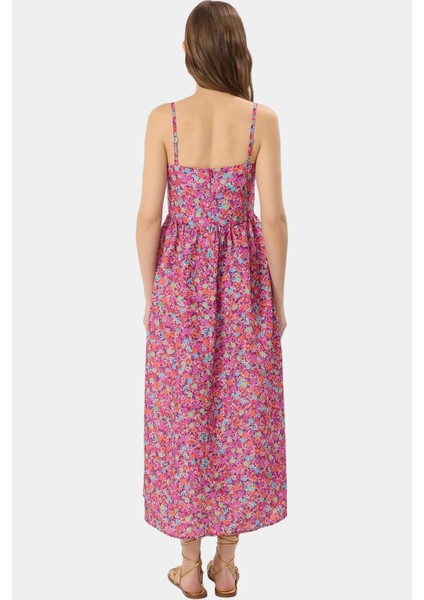 Pamuklu Dokuma Midi Elbise A Kesim Kalp Yaka Çiçekli Desen Yazlık Yüksek Kalite Günlük Kullanım Için fiyatları