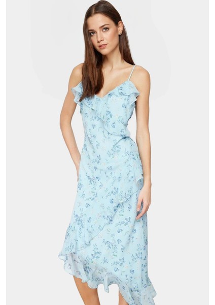 A Line Şifon Maxi Elbise V Yaka Çiçek Desenli Astarlı Yazlık Özel Tasarım Mükemmel Uyum modelleri