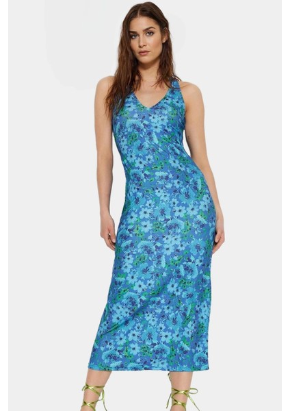 Bodycon Midi Elbise Çiçek Baskı 96% Polyester 120CM Boy Örme Kumaş Dayanıklı Malzeme