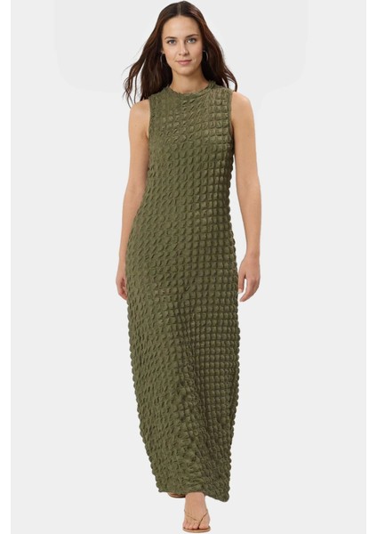 Astarlı A Line Gofre Dokulu Polyester Maxi Elbise Rahat Günlük Stil Kullanım Için
