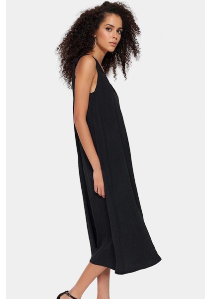 Polyester Aerobin Dokuma Midi Elbise V Yaka Shift Kalıp Modern Stil