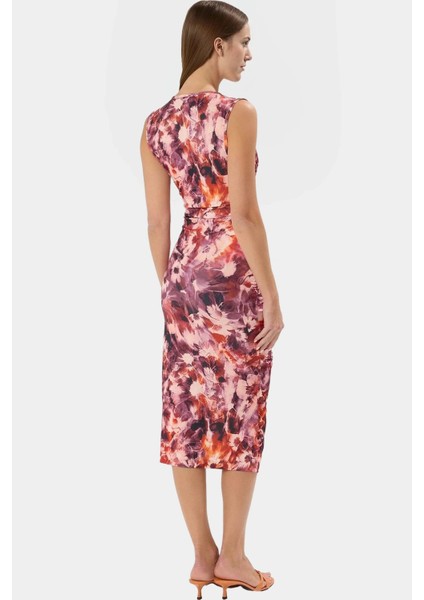 Midi Boy V Yaka Büzgü Detaylı Elbise Esnek Örme Kumaş Bodycon Kalıp 120 cm Uzunluk Premium Kalite modelleri