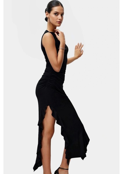 Bodycon Maxi Elbise Esnek Fırfırlı Kayık Yaka Yazlık Seçkin Malzeme Trend Tasarım fiyatları