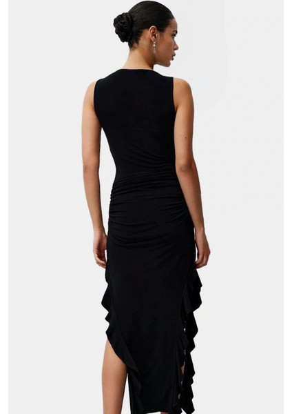 Bodycon Maxi Elbise Esnek Fırfırlı Kayık Yaka Yazlık Seçkin Malzeme Trend Tasarım fırsatları