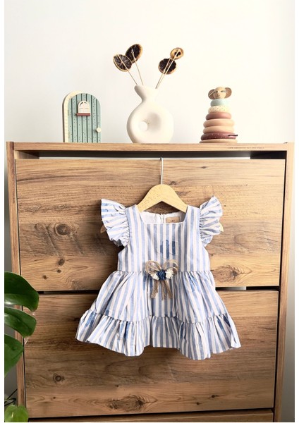 Bebitoo Kız Bebek Mavi Çizgili Elbise