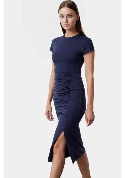 Pamuklu Midi Elbise Bodycon Büzgü Detay Yaz Için Mükemmel Özel Tasarım Rahat ve Şık