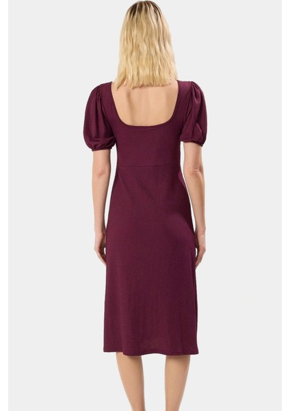 Rahat ve Şık Polyester Elbise Midi Boy Yırtmaç Detay Balon Kol Konforlu Kesim Premium Kalite modelleri