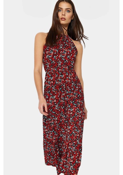 Örme Polyester Maxi Elbise Skater Kalıp Halter Yaka Günlük Stil Rahat ve Şık Konforlu Kesim