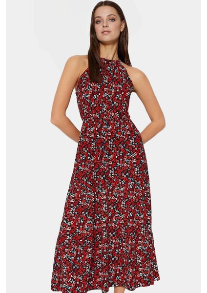 Örme Polyester Maxi Elbise Skater Kalıp Halter Yaka Günlük Stil Rahat ve Şık Konforlu Kesim fiyatları