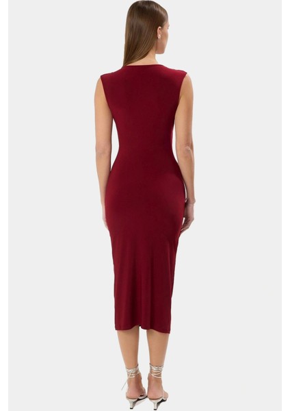 Midi Boy V Yaka Büzgü Detaylı Elbise Esnek Örme Kumaş Bodycon Kalıp 120 cm Uzunluk Premium Kalite modelleri