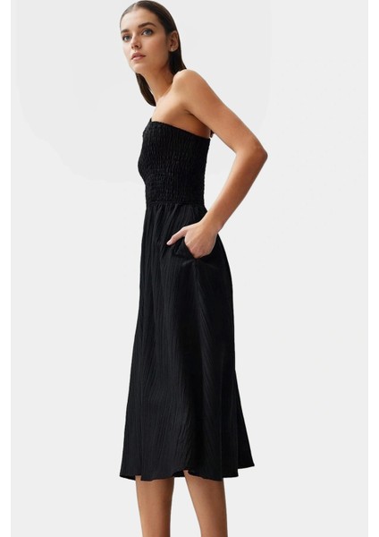 Şık ve Rahat Yazlık Midi Elbise Tek Omuz Polyester Kaliteli Işçilik Zarifane Tasarım