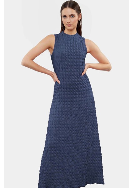 Astarlı A Line Gofre Dokulu Polyester Maxi Elbise Rahat Günlük Stil Kullanım Için