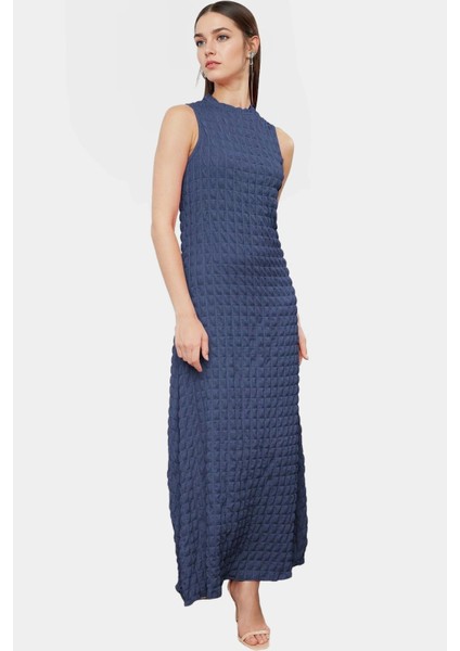 Astarlı A Line Gofre Dokulu Polyester Maxi Elbise Rahat Günlük Stil Kullanım Için modelleri
