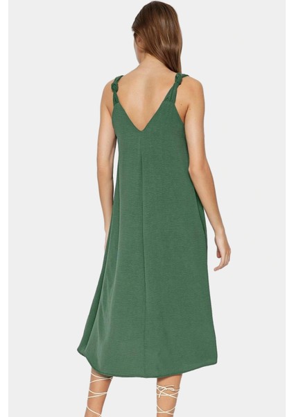 Polyester Aerobin Dokuma Midi Elbise V Yaka Shift Kalıp Modern Stil modelleri