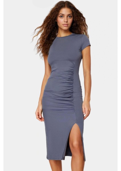 Pamuklu Midi Elbise Bodycon Büzgü Detay Yaz Için Mükemmel Özel Tasarım Rahat ve Şık