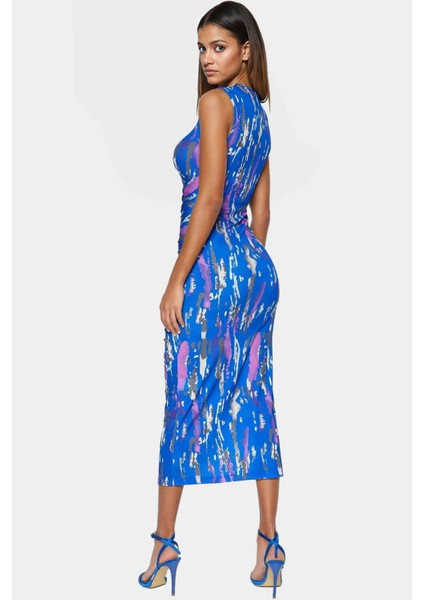 Midi Boy V Yaka Büzgü Detaylı Elbise Esnek Örme Kumaş Bodycon Kalıp 120 cm Uzunluk Premium Kalite modelleri