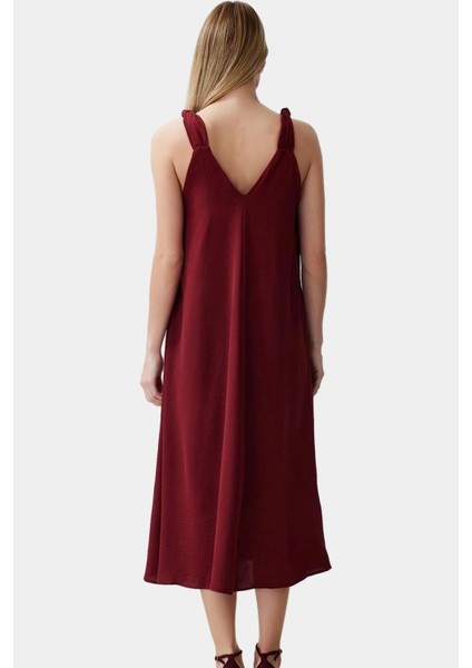 Polyester Aerobin Dokuma Midi Elbise V Yaka Shift Kalıp Modern Stil modelleri