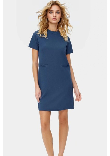 Şık Cep Detaylı Kadın Shift Mini Elbise Örme Krep Kumaş Rahat Günlük Modern Stil Kullanım fiyatları