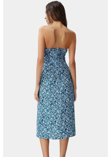 Viskoz Dokuma Çiçekli A Kesim Midi Elbise Profesyonel Görünüm Konforlu Şık modelleri