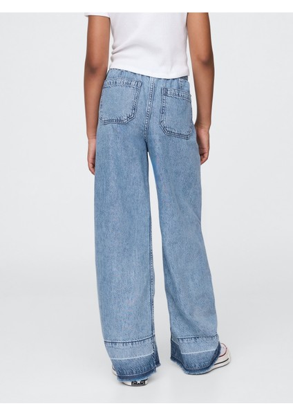 Kız Çocuk Denim Mavi Kids Ultrasoft Kolay Baggy Jean Pantolon
