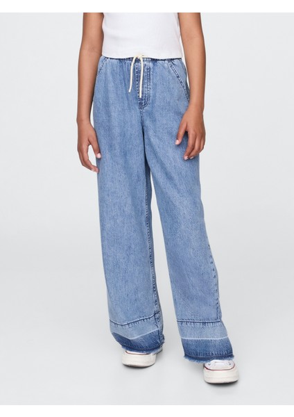Kız Çocuk Denim Mavi Kids Ultrasoft Kolay Baggy Jean Pantolon