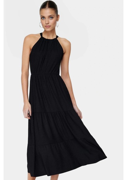 Örme Polyester Maxi Elbise Skater Kalıp Halter Yaka Günlük Stil Rahat ve Şık Konforlu Kesim fiyatları