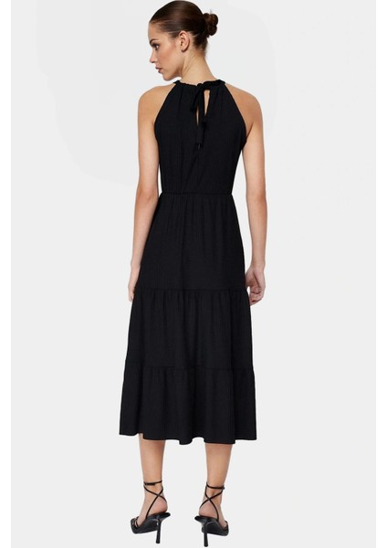 Örme Polyester Maxi Elbise Skater Kalıp Halter Yaka Günlük Stil Rahat ve Şık Konforlu Kesim modelleri