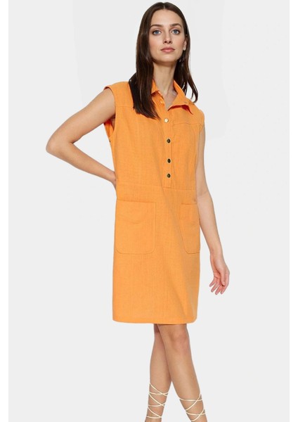 Pamuklu Dokuma Mini Elbise Gömlek Yaka Shift Kalıp Yazlık Profesyonel Görünüm Trend Tasarım fiyatları