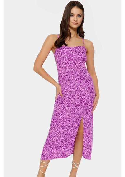 Viskoz Dokuma Çiçekli A Kesim Midi Elbise Profesyonel Görünüm Konforlu Şık fiyatları