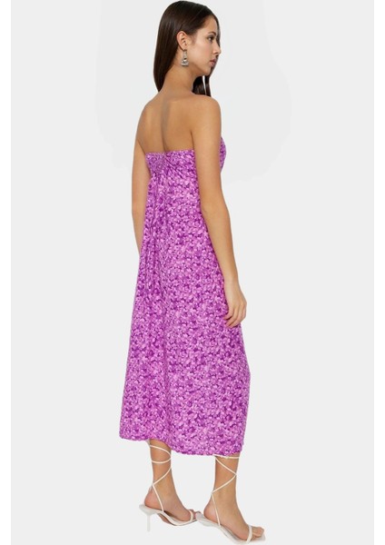 Viskoz Dokuma Çiçekli A Kesim Midi Elbise Profesyonel Görünüm Konforlu Şık modelleri