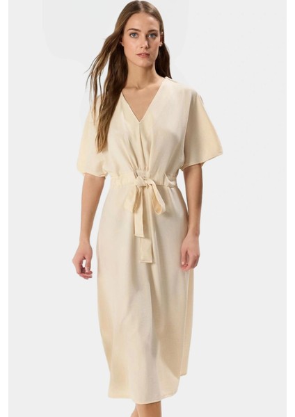 Nefes Alan Polyester Midi Elbise A Kesim V Yaka Kuşak Detayı Özenle Seçilmiş Rahat Kullanım fiyatları