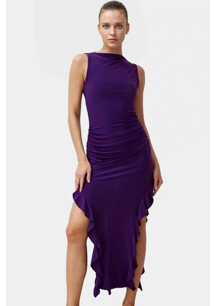 Bodycon Maxi Elbise Esnek Fırfırlı Kayık Yaka Yazlık Seçkin Malzeme Trend Tasarım fiyatları