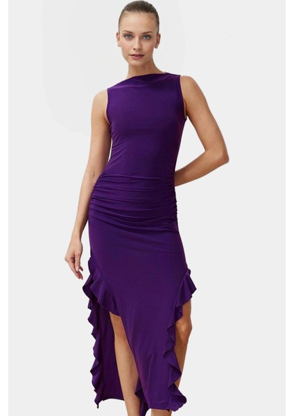 Bodycon Maxi Elbise Esnek Fırfırlı Kayık Yaka Yazlık Seçkin Malzeme Trend Tasarım modelleri