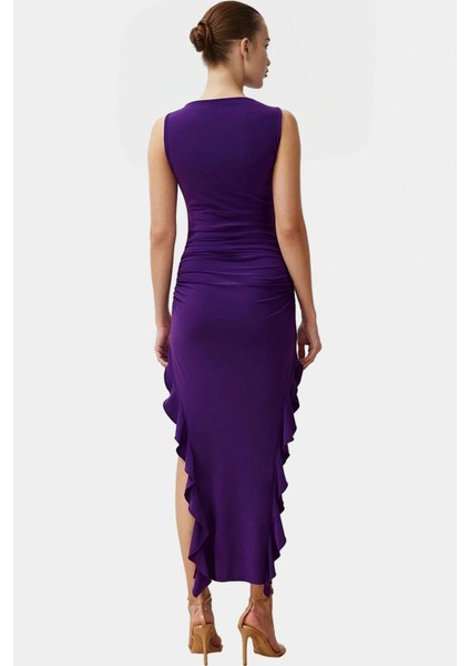 Bodycon Maxi Elbise Esnek Fırfırlı Kayık Yaka Yazlık Seçkin Malzeme Trend Tasarım fırsatları