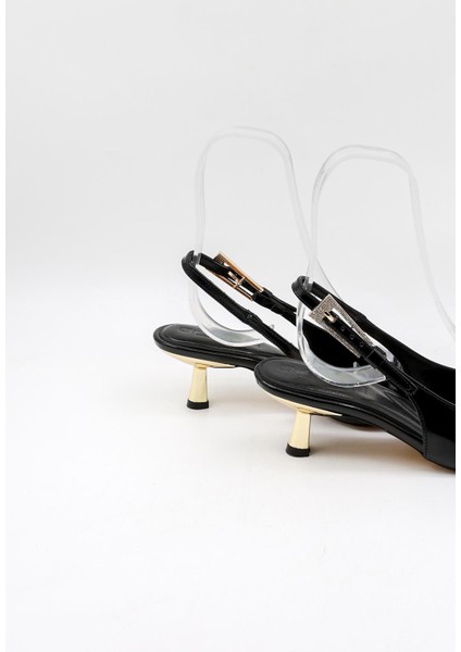 Kadın Sivri Burun Düz Desensiz Ince Arkası Açık Rugan Ayakkabı PM439 Siyah Rugan fiyatları