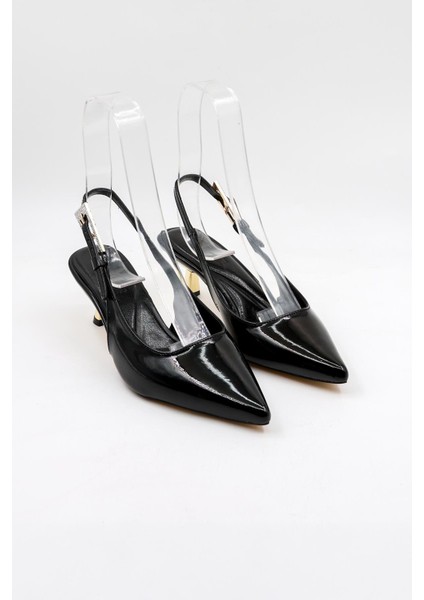 Kadın Sivri Burun Düz Desensiz Ince Arkası Açık Rugan Ayakkabı PM439 Siyah Rugan fırsatları