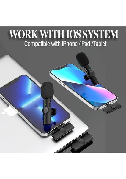 K9 Lightning Wireless (Kablosuz Mikrofon) Ergonomik Tak Çalıştır iphone Ipad Yaka Mikrofonu