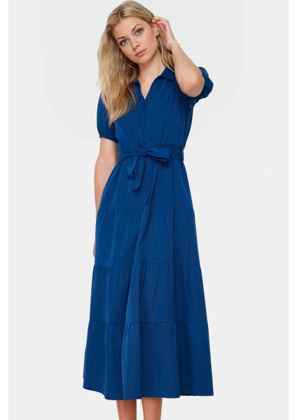 Rahat ve Şık Terrycotton Maxi Elbise Skater Kalıp Gömlek Yaka Günlük Kullanım Için Modern Stil modelleri