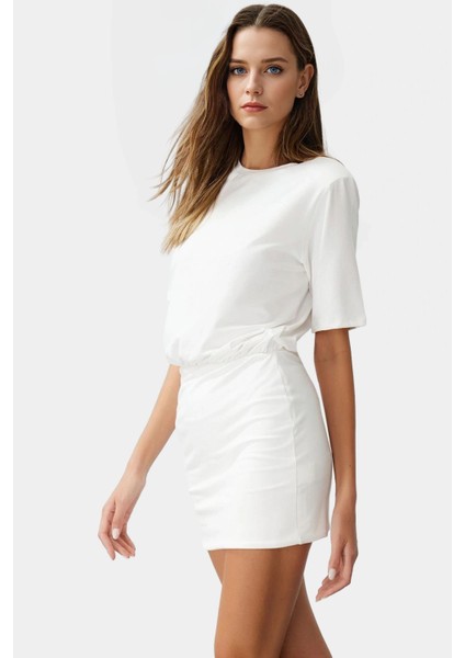 Pamuklu Elastanlı Mini Elbise Kısa Kollu Bodycon Kesim Uzun Ömürlü Dayanıklı Malzeme