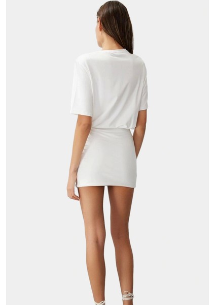 Pamuklu Elastanlı Mini Elbise Kısa Kollu Bodycon Kesim Uzun Ömürlü Dayanıklı Malzeme fiyatları