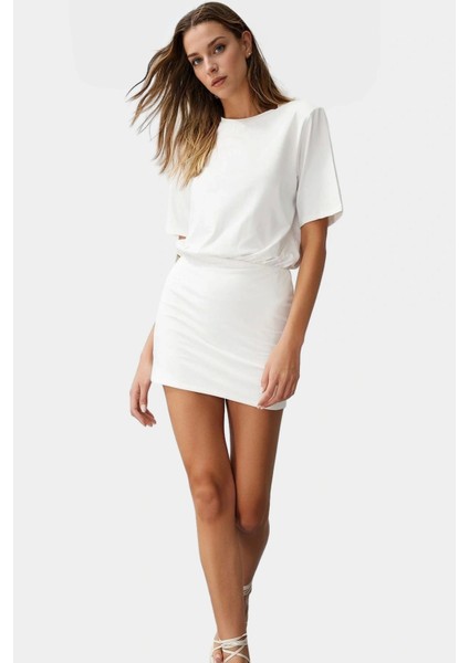 Pamuklu Elastanlı Mini Elbise Kısa Kollu Bodycon Kesim Uzun Ömürlü Dayanıklı Malzeme modelleri