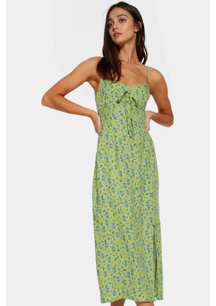 Yazlık Kolsuz Çiçek Desenli A Line Midi Elbise Shally Dokuma Viskoz Uzun Ömürlü